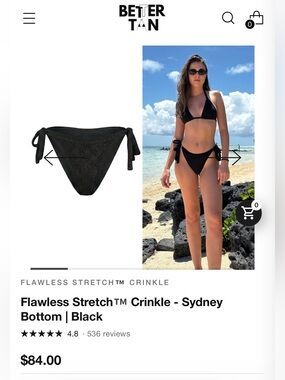 Better Tan Sydney Bikini Bottom Women’s Stretch Crinkle Tie - Fits XS-L